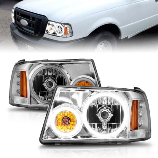 ANZO - 2001-2011 FORD RANGER CRYSTAL HEADLIGHTS CHROME WITH RX HALO 1PC-Headlights-Deviate Dezigns (DV8DZ9)