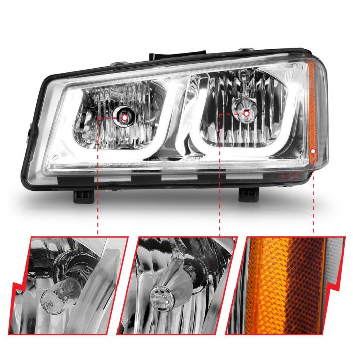 ANZO - 2003-2006 CHEVROLET SILVERADO 1500/2500/3500 CRYSTAL U-BAR HEADLIGHTS CHROME-Headlights-Deviate Dezigns (DV8DZ9)
