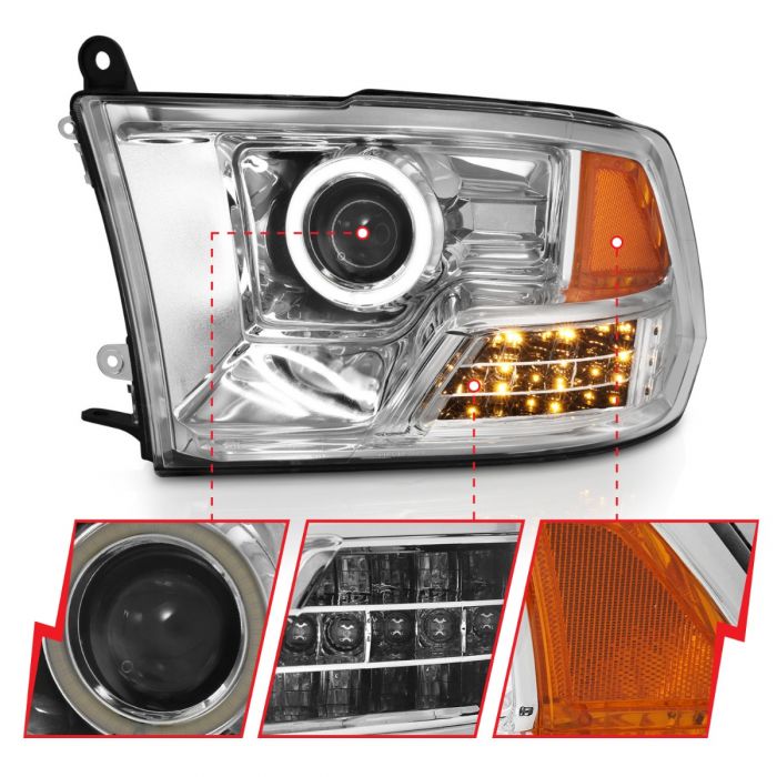 ANZO - 2009-2018 DODGE RAM 1500/2500/3500 PROJECTOR HEADLIGHTS CHROME WITH RX HALO-Headlights-Deviate Dezigns (DV8DZ9)