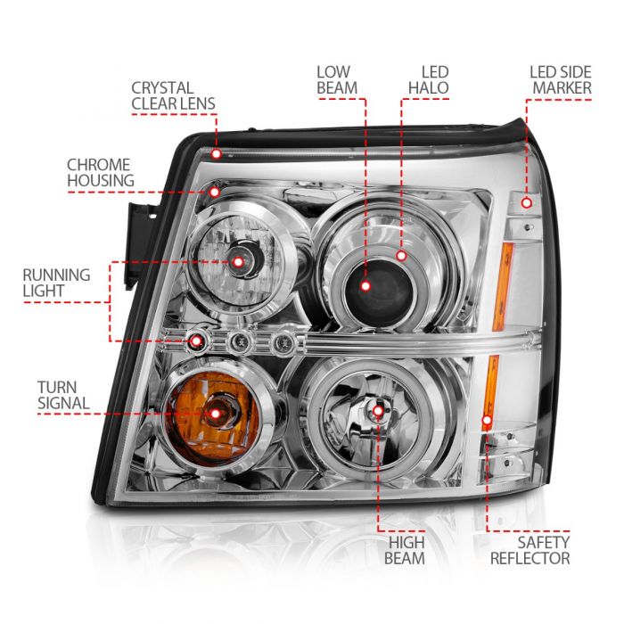ANZO - 2002-2006 CADILLAC ESCALADE PROJECTOR HEADLIGHTS CHROME WITH RX HALO-Headlights-Deviate Dezigns (DV8DZ9)