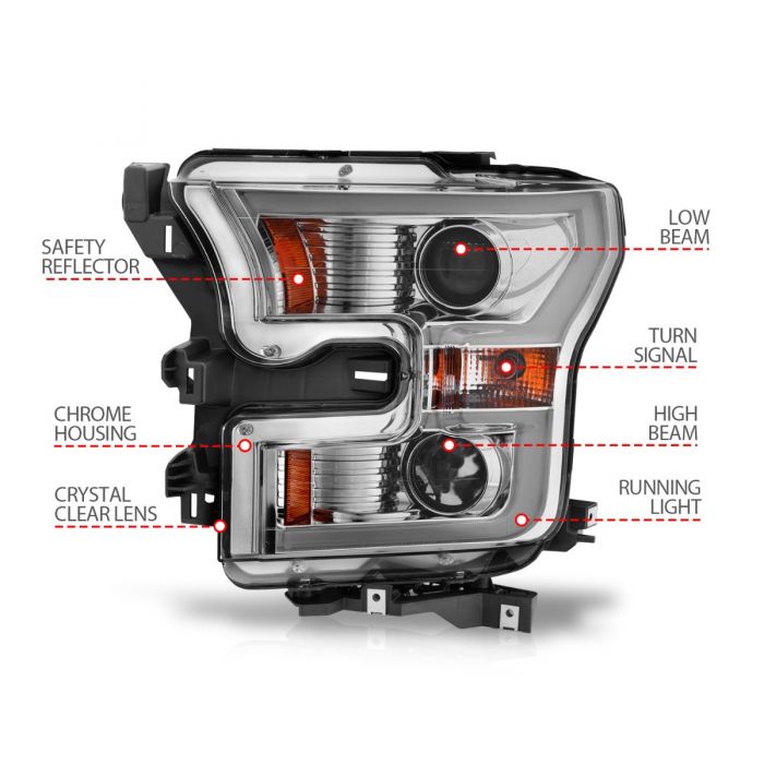 ANZO - 2015-2017 FORD F150 PROJECTOR PLANK STYLE HEADLIGHT CHROME-Headlights-Deviate Dezigns (DV8DZ9)