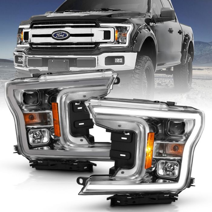 ANZO - 2018-2020 FORD F150 PROJECTOR PLANK STYLE HEADLIGHTS CHROME-Headlights-Deviate Dezigns (DV8DZ9)