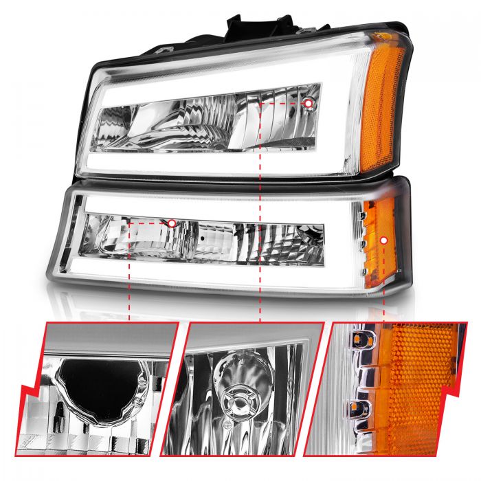 ANZO - 2003-2006 CHEVROLET SILVERADO 1500/2500/3500 CLASSIC LED PLANK CRYSTAL HEADLIGHTS WITH PARKING/SIGNAL LIGHT-Headlights-Deviate Dezigns (DV8DZ9)