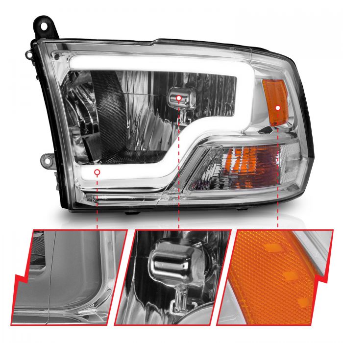 ANZO - 2009-2018 DODGE RAM 1500/2500/3500 HALOGEN HEADLIGHTS CHROME WITH C LIGHT BAR-Headlights-Deviate Dezigns (DV8DZ9)