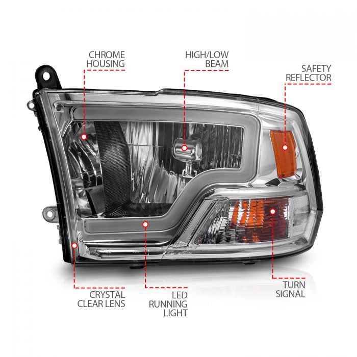 ANZO - 2009-2018 DODGE RAM 1500/2500/3500 HALOGEN HEADLIGHTS CHROME WITH C LIGHT BAR-Headlights-Deviate Dezigns (DV8DZ9)