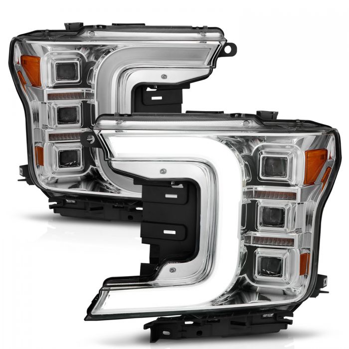 ANZO - 2018-2020 FORD F150 FULL LED C-BAR PROJECTOR HEADLIGHTS CHROME WITH SEQUENTIAL SIGNAL-Headlights-Deviate Dezigns (DV8DZ9)