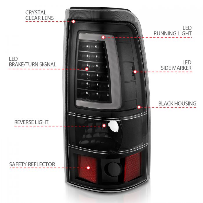 ANZO - 1999-2002 CHEVROLET SILVERADO 1500/2500/3500 LED TAILLIGHTS PLANK STYLE BLACK CLEAR LENS-Tail Lights-Deviate Dezigns (DV8DZ9)
