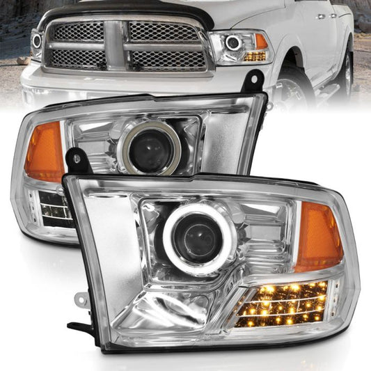 ANZO - 2009-2018 DODGE RAM 1500/2500/3500 PROJECTOR HEADLIGHTS CHROME WITH RX HALO-Headlights-Deviate Dezigns (DV8DZ9)