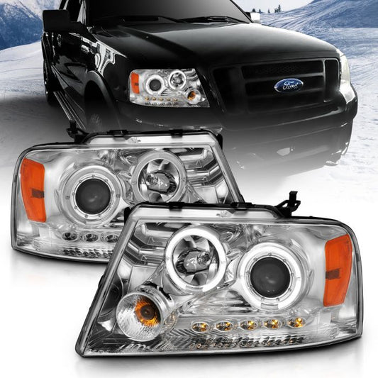 ANZO - 2004-2008 FORD F150 PROJECTOR HEADLIGHTS CHROME 2 HALOS & LED-Headlights-Deviate Dezigns (DV8DZ9)