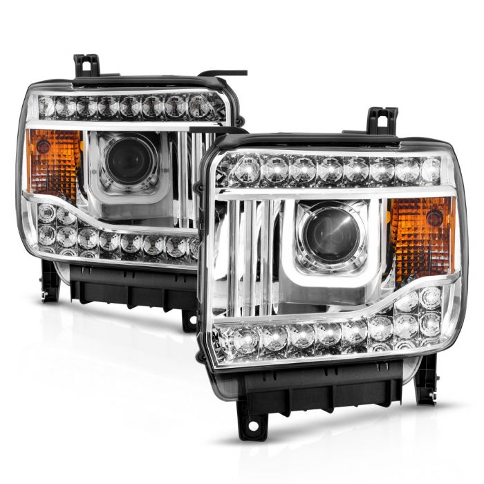 ANZO - 2014-2015 GMC SIERRA 1500/2500HD/3500HD PROJECTOR U-BAR STYLE HEADLIGHTS CHROME-Headlights-Deviate Dezigns (DV8DZ9)