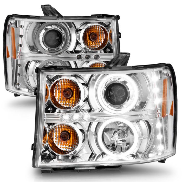 ANZO - 2007-2013 GMC SIERRA 1500/2500HD/3500HD PROJECTOR HEADLIGHT CHROME WITH RX HALO-Headlights-Deviate Dezigns (DV8DZ9)