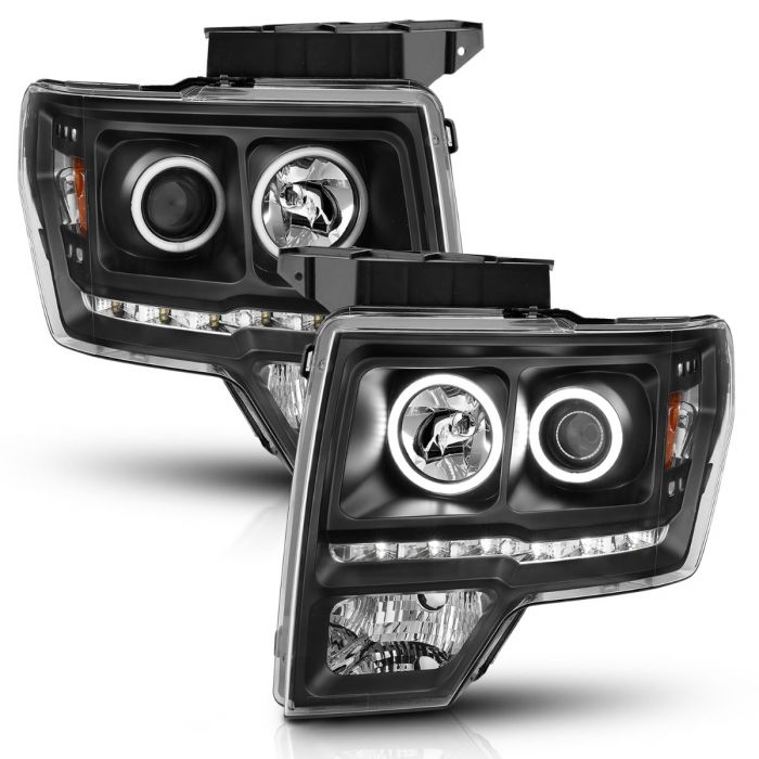 ANZO - 2009-2014 FORD F150 PROJECTOR HEADLIGHTS BLACK WITH RX HALO-Headlights-Deviate Dezigns (DV8DZ9)