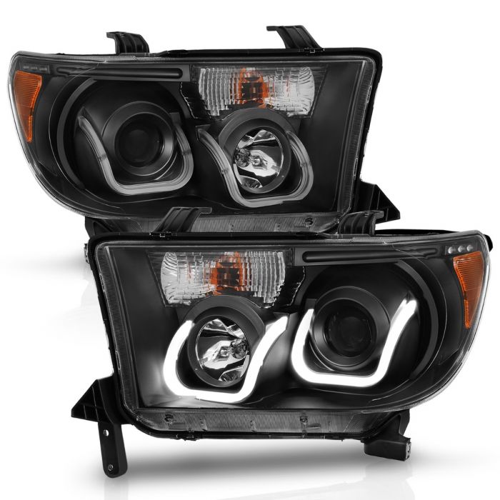 ANZO - 2007-2013 TOYOTA TUNDRA PROJECTOR HEADLIGHTS IN BLACK HOUSING WITH U-BAR STYLE LIGHT WITH AMBER REFLECTOR-Headlights-Deviate Dezigns (DV8DZ9)