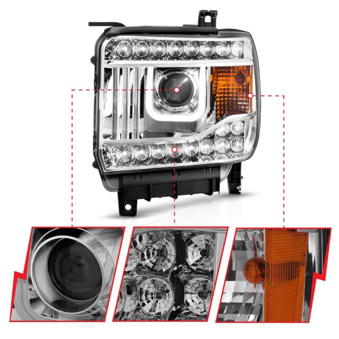 ANZO - 2014-2015 GMC SIERRA 1500/2500HD/3500HD PROJECTOR U-BAR STYLE HEADLIGHTS CHROME-Headlights-Deviate Dezigns (DV8DZ9)