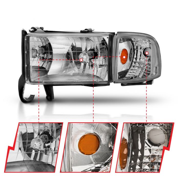 ANZO - 1994-2001 DODGE RAM 1500/2500/3500 CRYSTAL HEADLIGHTS CHROME WITH CORNER LIGHT-Headlights-Deviate Dezigns (DV8DZ9)