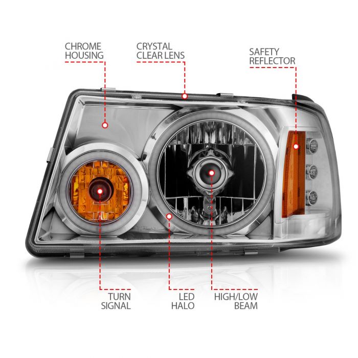 ANZO - 2001-2011 FORD RANGER CRYSTAL HEADLIGHTS CHROME WITH RX HALO 1PC-Headlights-Deviate Dezigns (DV8DZ9)
