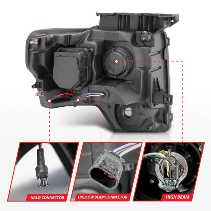 ANZO - 2009-2014 FORD F150 PROJECTOR U-BAR HEADLIGHTS BLACK-Headlights-Deviate Dezigns (DV8DZ9)