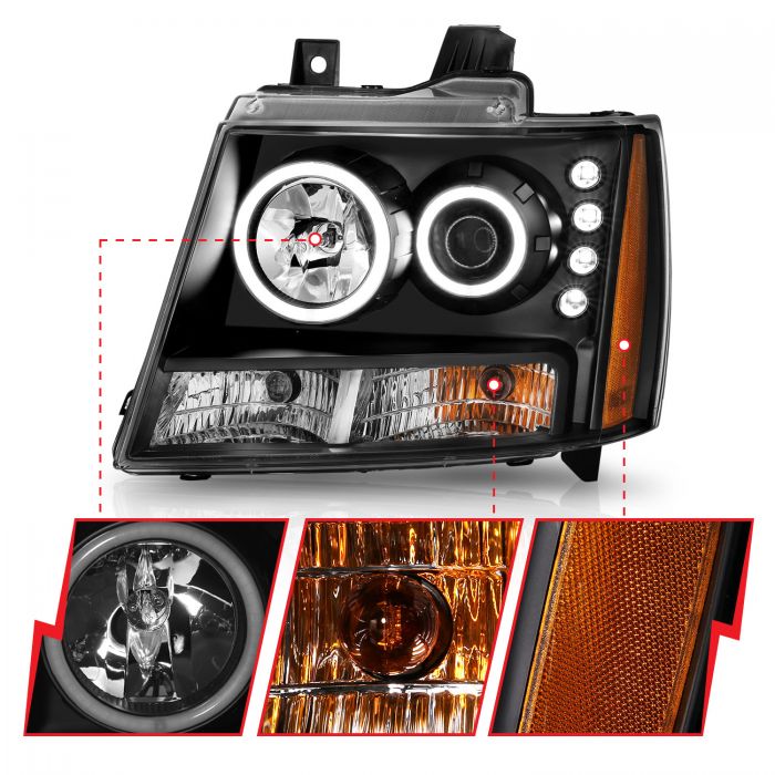 ANZO - 2007-2014 CHEVROLET TAHOE/SUBURBAN PROJECTOR HEADLIGHTS BLACK WITH RX HALO-Headlights-Deviate Dezigns (DV8DZ9)