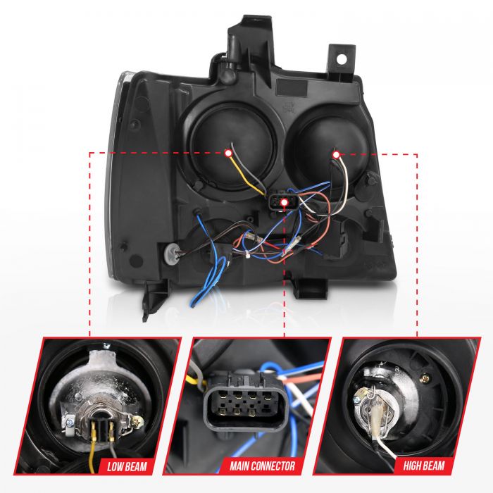 ANZO - 2007-2014 CHEVROLET TAHOE/SUBURBAN PROJECTOR HEADLIGHTS BLACK WITH RX HALO-Headlights-Deviate Dezigns (DV8DZ9)