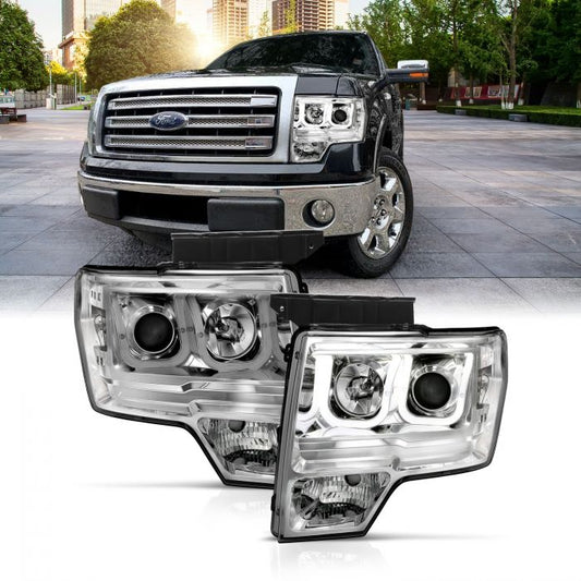 ANZO - 2009-2014 FORD F150 PROJECTOR U-BAR STYLE HEADLIGHT CHROME-Headlights-Deviate Dezigns (DV8DZ9)