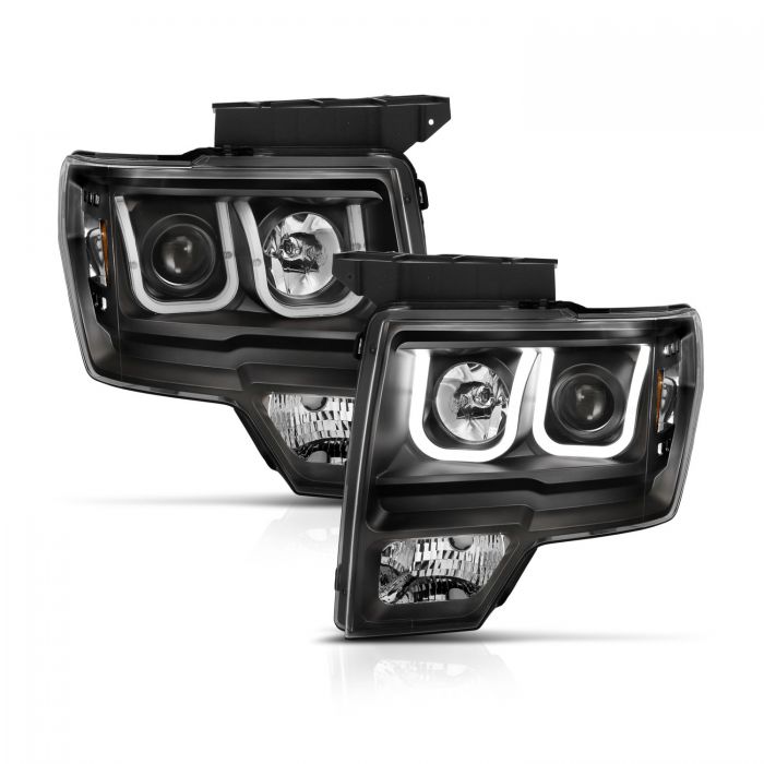 ANZO - 2009-2014 FORD F150 PROJECTOR SWITCHBACK HEADLIGHTS U-BAR BLACK WITH AMBER-Headlights-Deviate Dezigns (DV8DZ9)