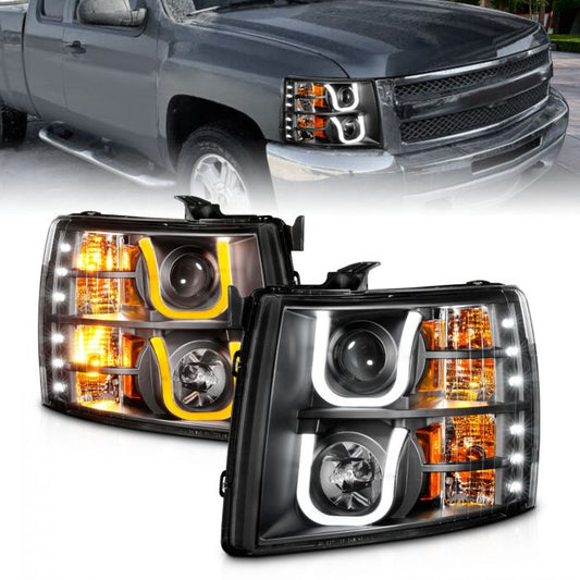 ANZO - 2007-2013 CHEVROLET SILVERADO 1500/2500HD/3500HD PROJECTOR SWITCHBACK U-BAR HEADLIGHTS BLACK-Headlights-Deviate Dezigns (DV8DZ9)