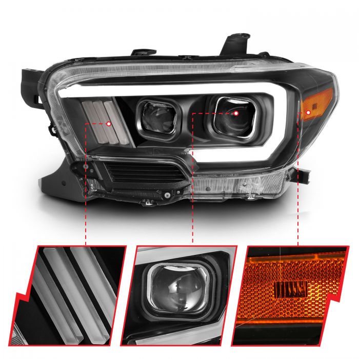 ANZO - 2016-2022 TOYOTA TACOMA PROJECTOR PLANK STYLE SWITCHBACK HEADLIGHTS BLACK AMBER-Headlights-Deviate Dezigns (DV8DZ9)