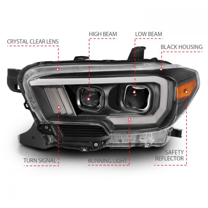 ANZO - 2016-2022 TOYOTA TACOMA PROJECTOR PLANK STYLE SWITCHBACK HEADLIGHTS BLACK AMBER-Headlights-Deviate Dezigns (DV8DZ9)