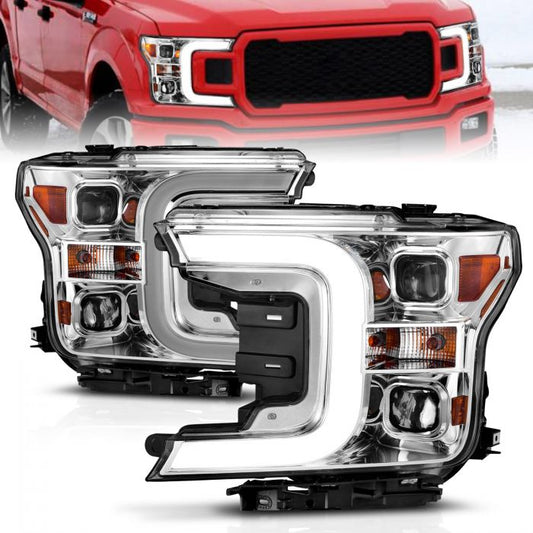 ANZO - 2018-2020 FORD F150 C-BAR PROJECTOR SWITCHBACK HEADLIGHTS CHROME-Headlights-Deviate Dezigns (DV8DZ9)