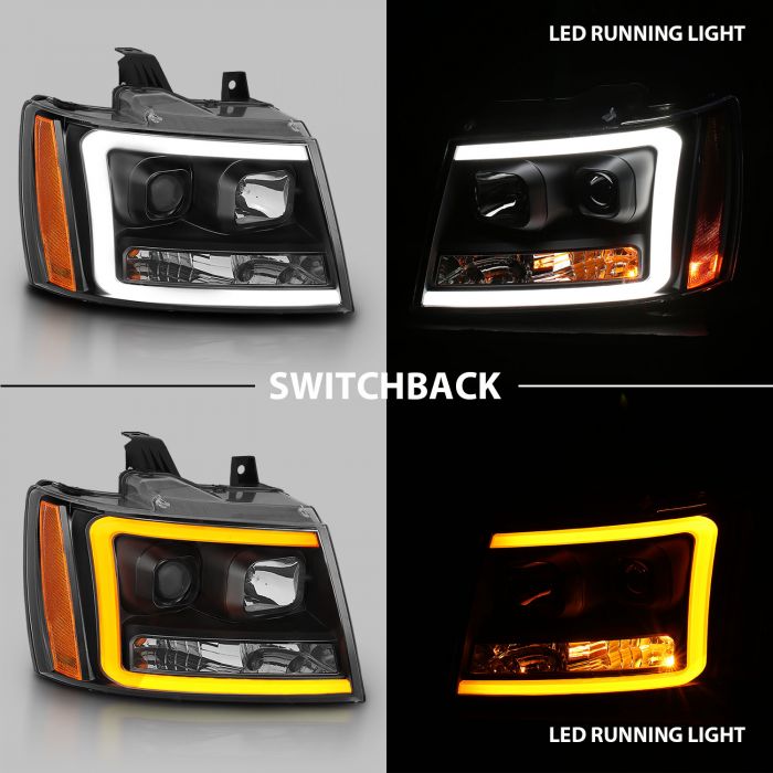 ANZO - 2007-2014 CHEVROLET TAHOE/SUBURBAN PROJECTOR PLANK STYLE SWITCHBACK HEADLIGHTS BLACK-Headlights-Deviate Dezigns (DV8DZ9)