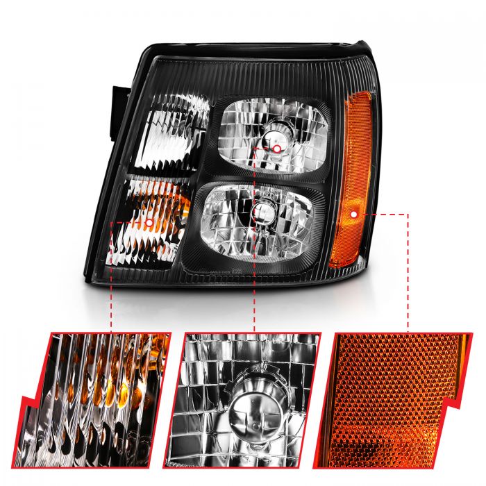 ANZO - 2003-2006 CADILLAC ESCALADE CRYSTAL HEADLIGHT BLACK AMBER-Headlights-Deviate Dezigns (DV8DZ9)