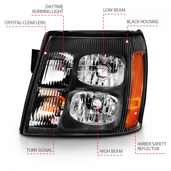 ANZO - 2003-2006 CADILLAC ESCALADE CRYSTAL HEADLIGHT BLACK AMBER-Headlights-Deviate Dezigns (DV8DZ9)
