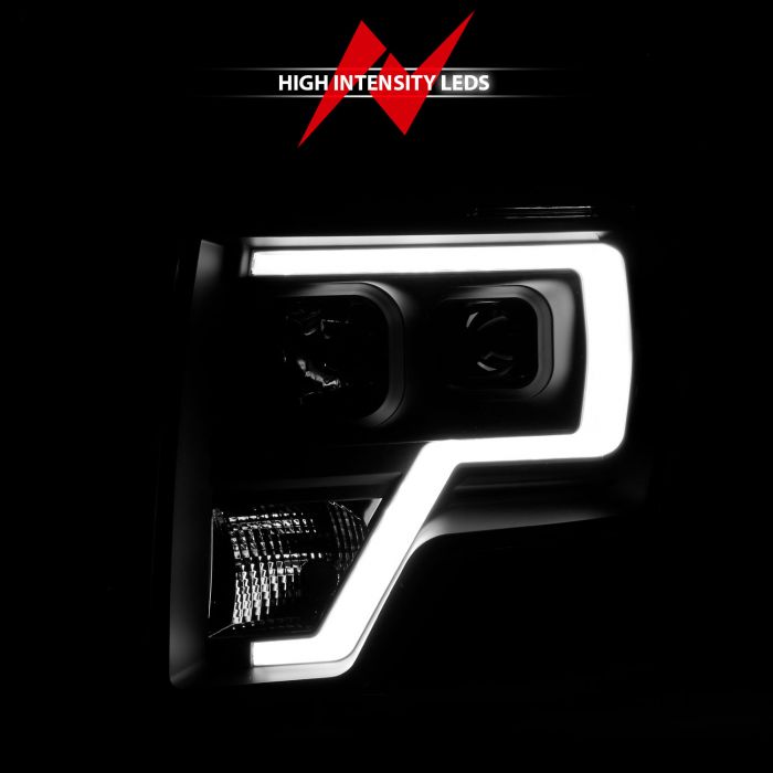 ANZO - 2009-2014 FORD F150 PROJECTOR HEADLIGHTS WITH BLACK HOUSING PLANK STYLE LIGHT BAR/AMBER-Headlights-Deviate Dezigns (DV8DZ9)