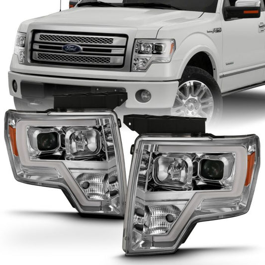ANZO - 2009-2014 FORD F150 PROJECTOR HEADLIGHTS WITH CHROME HOUSING AND LIGHT BAR-Headlights-Deviate Dezigns (DV8DZ9)