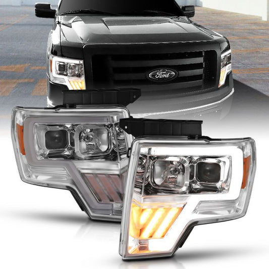 ANZO - 2009-2014 FORD F150 PROJECTOR LED LIGHT BAR HEADLIGHT CHROME WITH LED SIGNAL-Headlights-Deviate Dezigns (DV8DZ9)