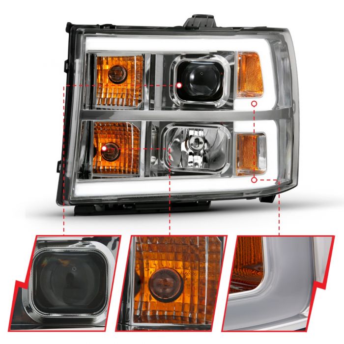 ANZO - 2007-2013 GMC SIERRA 1500/2500HD/3500HD PROJECTOR HEADLIGHT PLANK STYLE CHROME-Headlights-Deviate Dezigns (DV8DZ9)