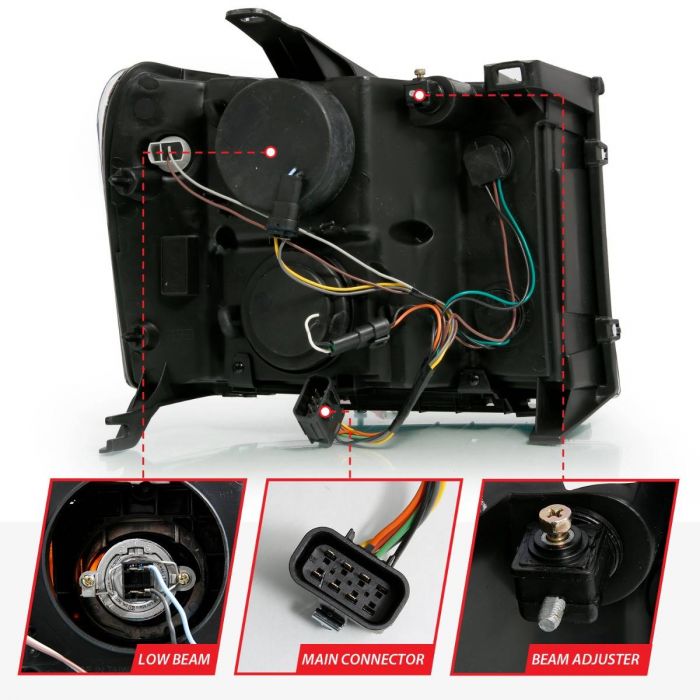 ANZO - 2007-2013 GMC SIERRA 1500/2500HD/3500HD PROJECTOR HEADLIGHT PLANK STYLE CHROME-Headlights-Deviate Dezigns (DV8DZ9)