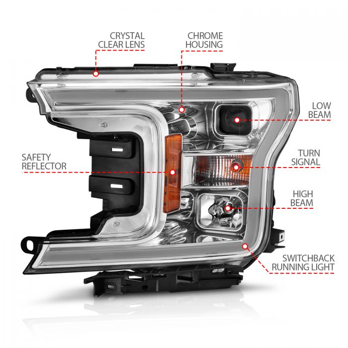 ANZO - 2018-2020 FORD F150 PROJECTOR PLANK STYLE SWITCHBACK HEADLIGHTS CHROME-Headlights-Deviate Dezigns (DV8DZ9)