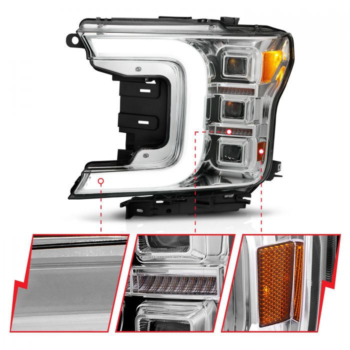 ANZO - 2018-2020 FORD F150 FULL LED C-BAR PROJECTOR HEADLIGHTS CHROME WITH SEQUENTIAL SIGNAL-Headlights-Deviate Dezigns (DV8DZ9)