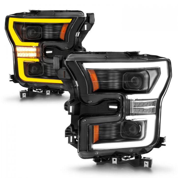 ANZO - 2015-2017 FORD F150 FULL LED PROJECTOR HEADLIGHTS BLACK HOUSING WITH SWITCHBACK LIGHT BAR-Headlights-Deviate Dezigns (DV8DZ9)