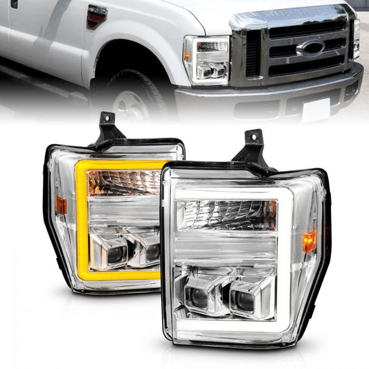 ANZO - 2008-2010 FORD SUPER DUTY SWITCHBACK PLANK STYLE PROJECTOR HEADLIGHTS WITH CHROME HOUSING CLEAR LENS-Headlights-Deviate Dezigns (DV8DZ9)