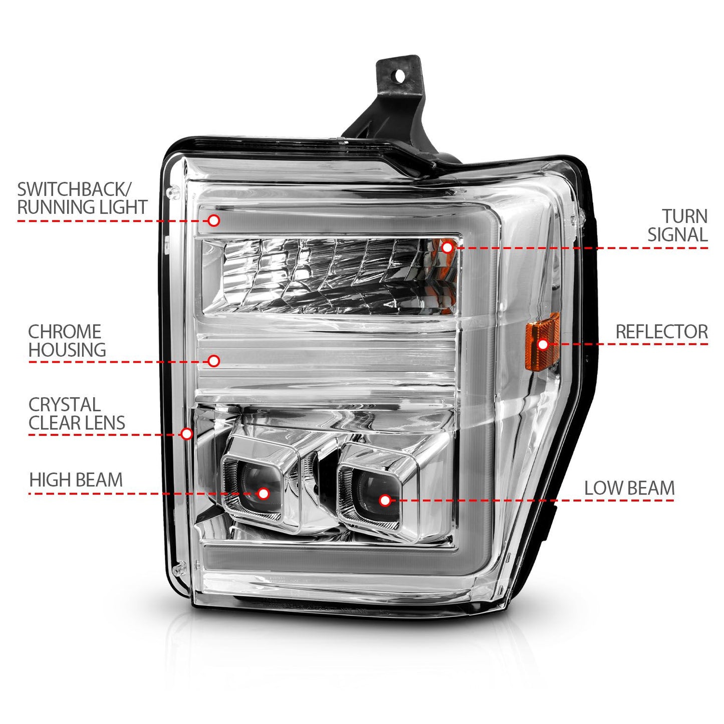 ANZO - 2008-2010 FORD SUPER DUTY SWITCHBACK PLANK STYLE PROJECTOR HEADLIGHTS WITH CHROME HOUSING CLEAR LENS-Headlights-Deviate Dezigns (DV8DZ9)