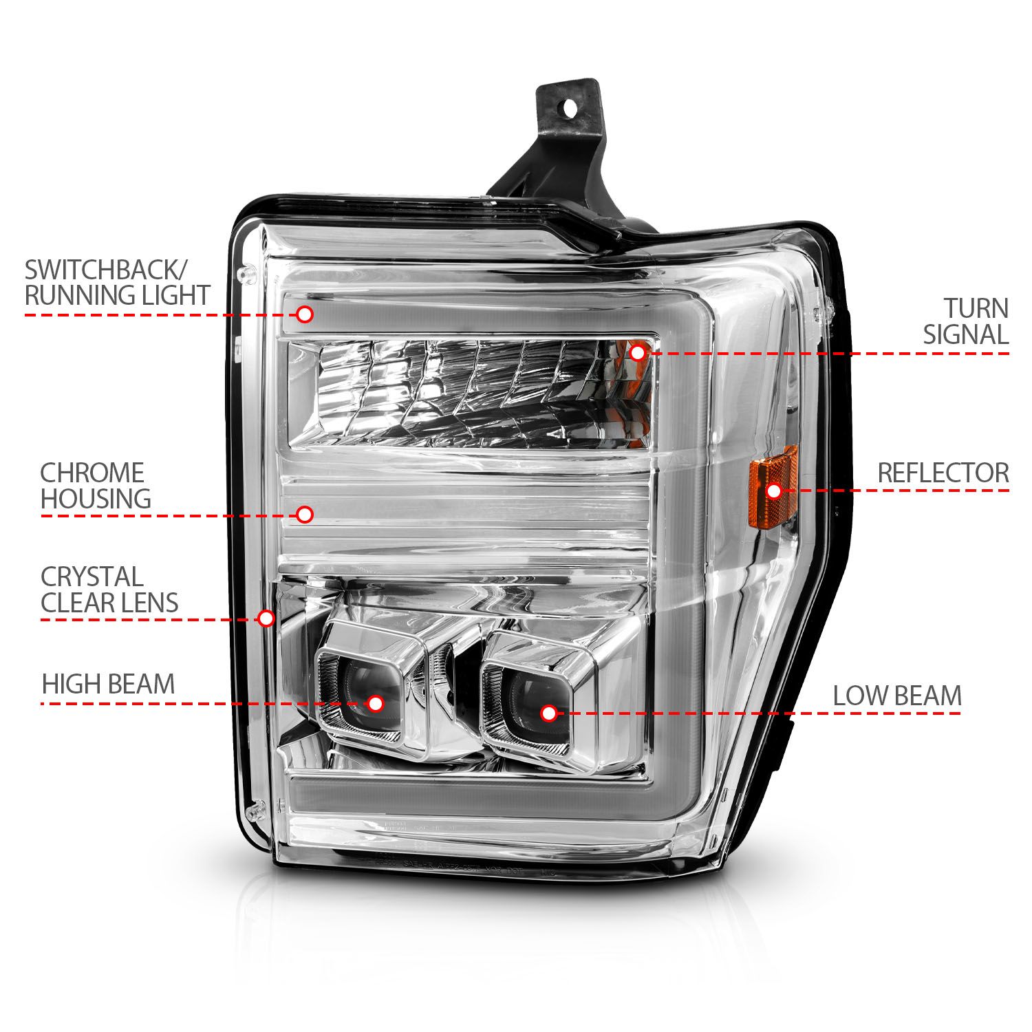 ANZO - 2008-2010 FORD SUPER DUTY SWITCHBACK PLANK STYLE PROJECTOR HEADLIGHTS WITH CHROME HOUSING CLEAR LENS-Headlights-Deviate Dezigns (DV8DZ9)
