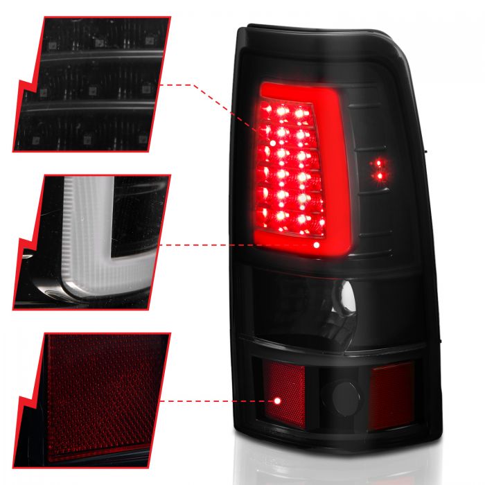 ANZO - 1999-2002 CHEVROLET SILVERADO 1500/2500/3500 CLASSIC 07 LED TAILLIGHTS PLANK STYLE BLACK SMOKE LENS-Tail Lights-Deviate Dezigns (DV8DZ9)