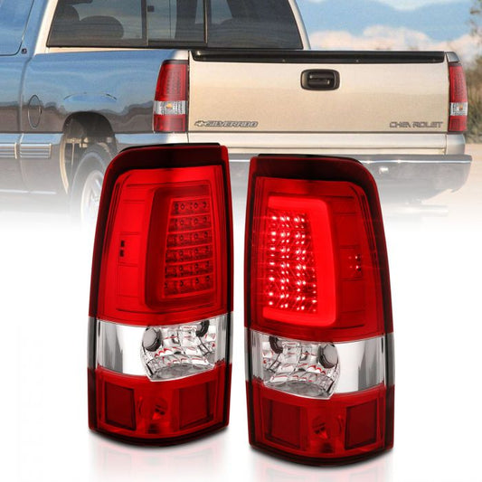 ANZO - 2003-2006 CHEVROLET SILVERADO 1500/2500/3500 CLASSIC LED C BAR STYLE TAILLIGHTS CHROME RED LENS-Tail Lights-Deviate Dezigns (DV8DZ9)