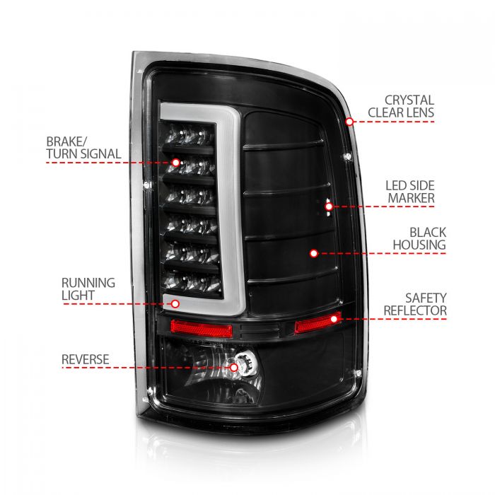 ANZO - 2007-2013 GMC SIERRA 1500/2500HD/3500HD LED TAILLIGHTS BLACK HOUSING CLEAR LENS WITH C LIGHT BAR-Tail Lights-Deviate Dezigns (DV8DZ9)