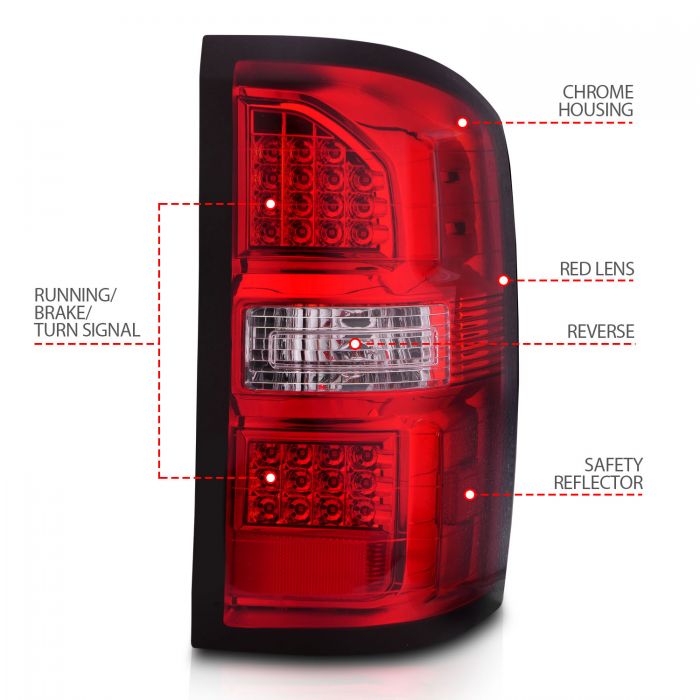 ANZO - 2014-2018 GMC SIERRA 1500/2500HD/3500HD TAILLIGHTS RED/CLEAR LENS CHROME-Tail Lights-Deviate Dezigns (DV8DZ9)