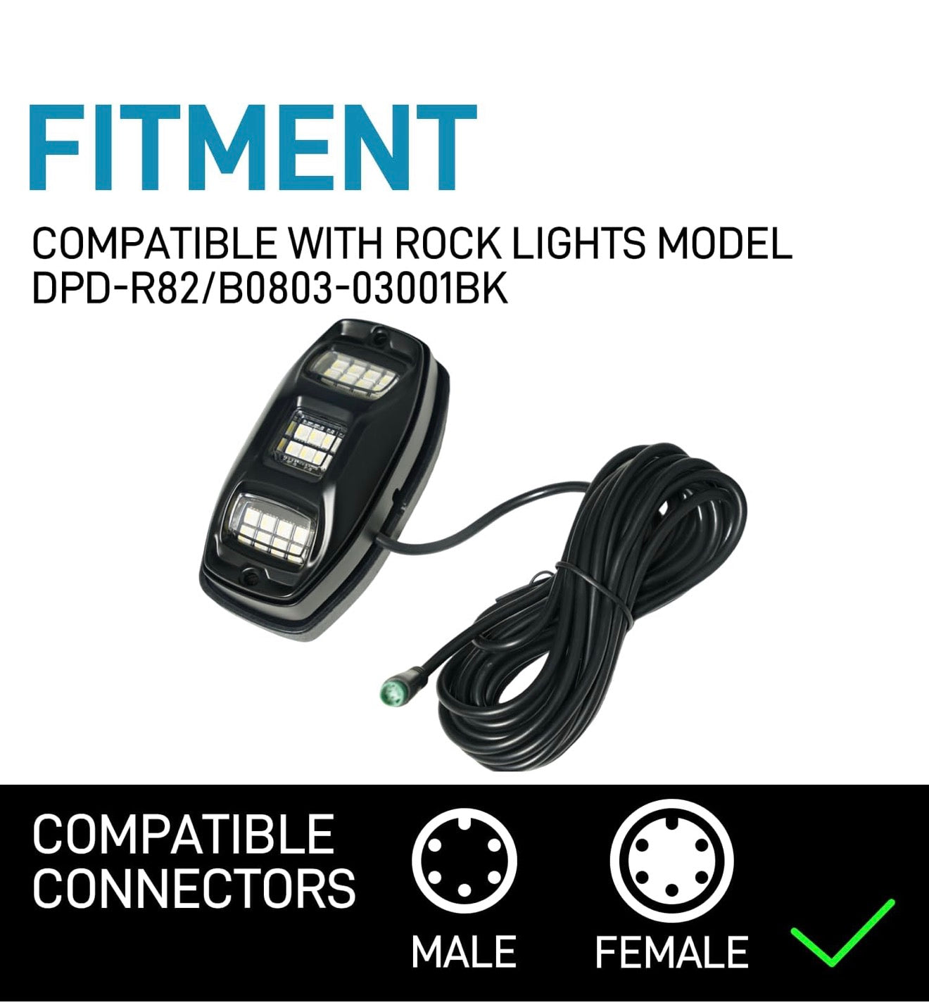 RGBW Rock Light Extension Wires 5Pin 6.56Ft 2Pcs Male to Female