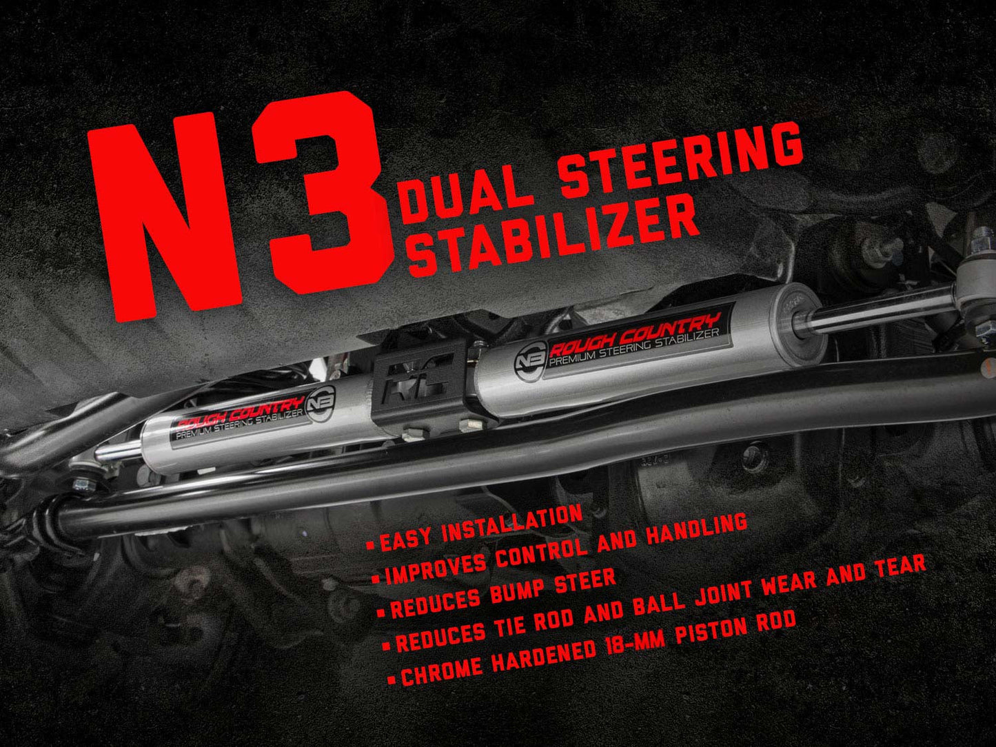 Rough Country  | N3 Steering Stabilizer | Dual | 2.5-8 Inch Lift | Ram 2500 (14-23)/3500 (13-23)