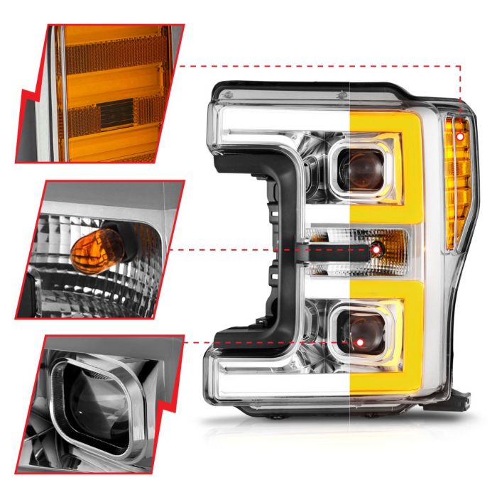 ANZO - 2017-2019 FORD SUPER DUTY FULL LED PROJECTOR SWITCHBACK PLANK HEADLIGHTS CHROME-Headlights-Deviate Dezigns (DV8DZ9)